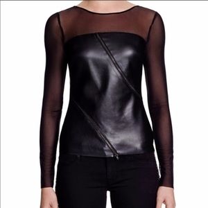 Bailey 44 Leather & Mesh Long Sleeve top w zippers